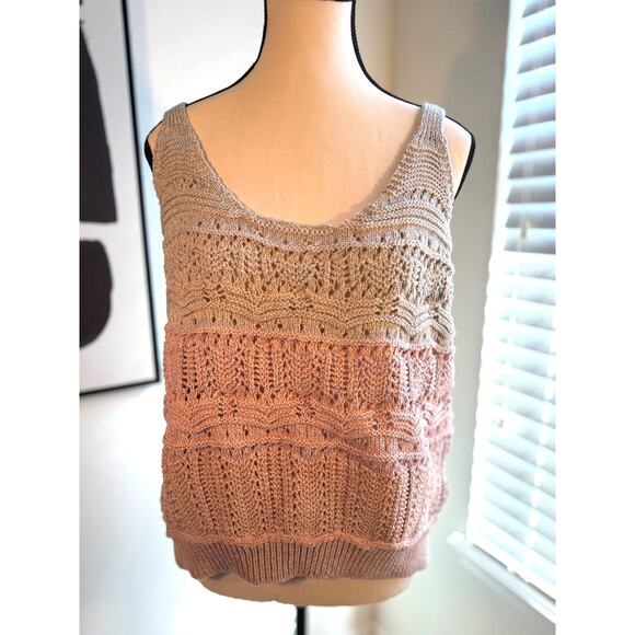 Dex Plus 2X Crochet Knit Colorblock Tank Top Blush & Taupe - Picture 12 of 12
